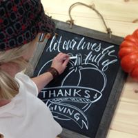 Hand lettered chalkboard at The Collective lhe and Makery in Lisle,IL